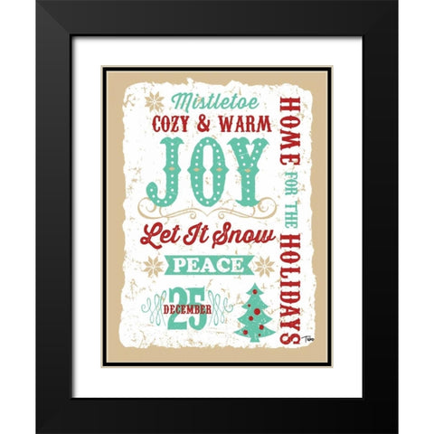 Holiday Words Tan Black Modern Wood Framed Art Print with Double Matting by Woo, Teresa