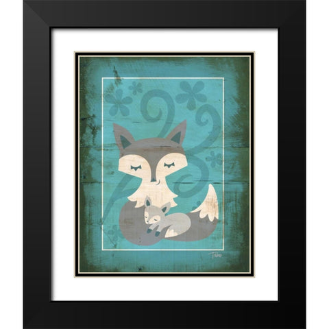 Rustic Woodland Foxes Black Modern Wood Framed Art Print with Double Matting by Woo, Teresa