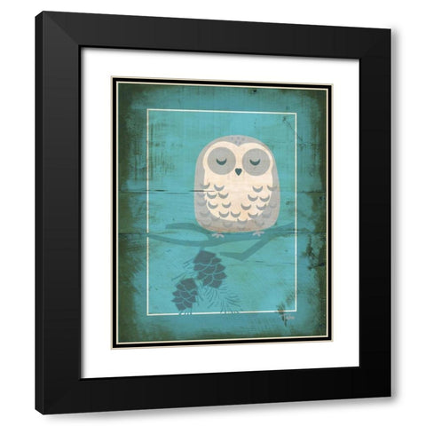 Rustic Woodland Owl Black Modern Wood Framed Art Print with Double Matting by Woo, Teresa