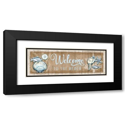 Welcome Seashells Black Modern Wood Framed Art Print with Double Matting by Wright, Sydney