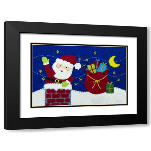 Holiday Santa Black Modern Wood Framed Art Print with Double Matting by White, Betz