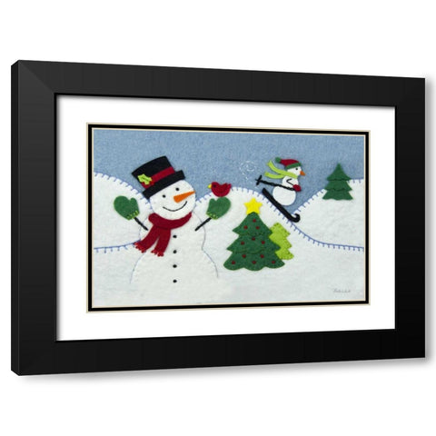 Holiday Snowman Black Modern Wood Framed Art Print with Double Matting by White, Betz