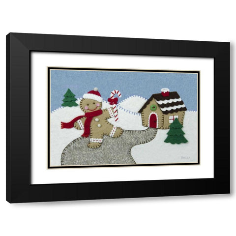 Holiday Gingerbread Man Black Modern Wood Framed Art Print with Double Matting by White, Betz