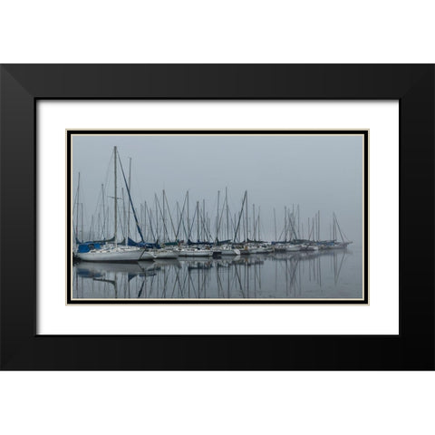 Foggy Marina II Black Modern Wood Framed Art Print with Double Matting by Head, Danny
