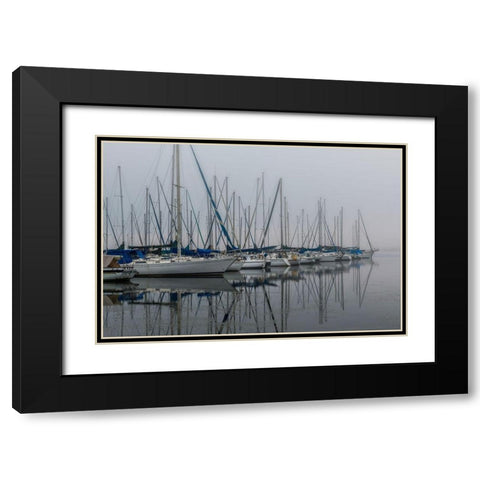 Foggy Marina II Black Modern Wood Framed Art Print with Double Matting by Head, Danny