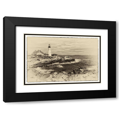 Lighthouse Postcard I Black Modern Wood Framed Art Print with Double Matting by Head, Danny