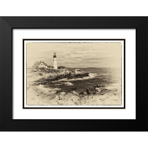 Lighthouse Postcard I Black Modern Wood Framed Art Print with Double Matting by Head, Danny
