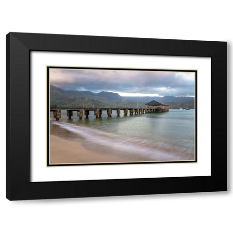 Hanalei Pier II Black Modern Wood Framed Art Print with Double Matting by Head, Danny