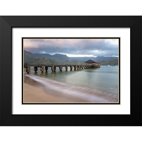 Hanalei Pier II Black Modern Wood Framed Art Print with Double Matting by Head, Danny