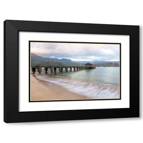 Hanalei Pier II Black Modern Wood Framed Art Print with Double Matting by Head, Danny