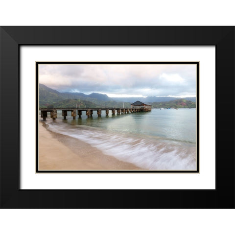 Hanalei Pier II Black Modern Wood Framed Art Print with Double Matting by Head, Danny