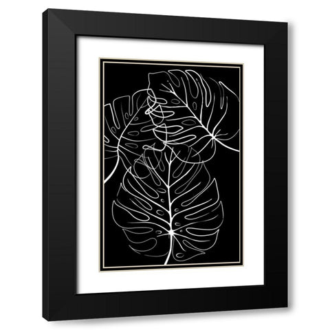 Ink Leaves Black Black Modern Wood Framed Art Print with Double Matting by Aesthete