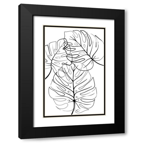 Ink Leaves Black Modern Wood Framed Art Print with Double Matting by Aesthete