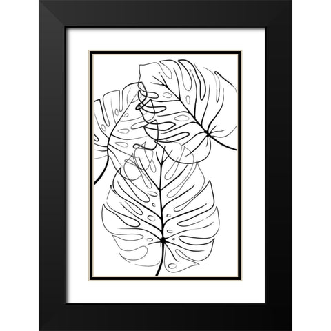 Ink Leaves Black Modern Wood Framed Art Print with Double Matting by Aesthete