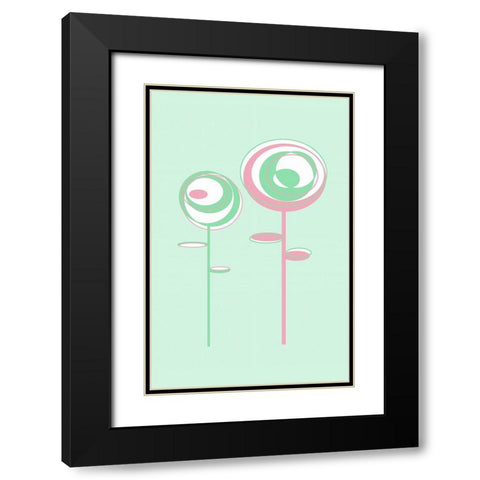 Green Flowers Black Modern Wood Framed Art Print with Double Matting by Aesthete