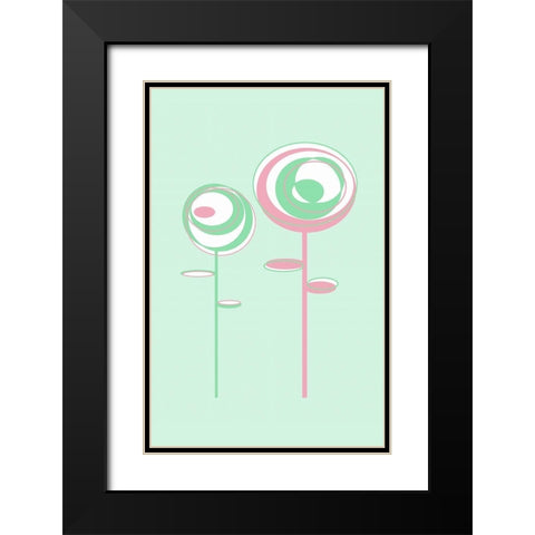 Green Flowers Black Modern Wood Framed Art Print with Double Matting by Aesthete