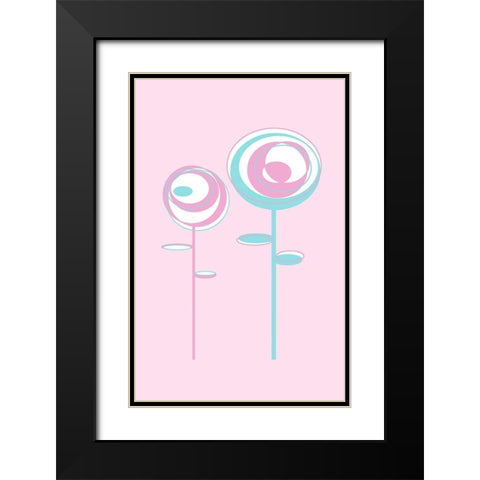 Pink Flowers Black Modern Wood Framed Art Print with Double Matting by Aesthete