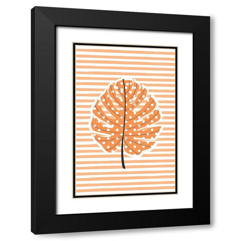 Autumn Dot Leave Black Modern Wood Framed Art Print with Double Matting by Aesthete