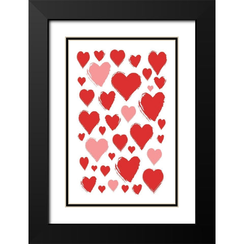 Hearts Black Modern Wood Framed Art Print with Double Matting by Aesthete