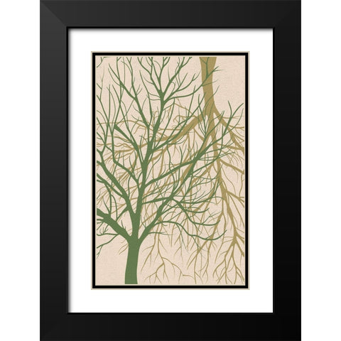 Twin Tree Black Modern Wood Framed Art Print with Double Matting by Aesthete