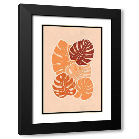 Tropical Leaves Black Modern Wood Framed Art Print with Double Matting by Aesthete