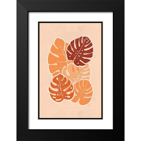 Tropical Leaves Black Modern Wood Framed Art Print with Double Matting by Aesthete