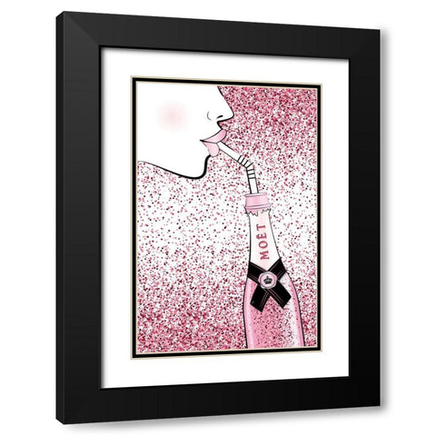 Moet Drink Pink Black Modern Wood Framed Art Print with Double Matting by Aesthete