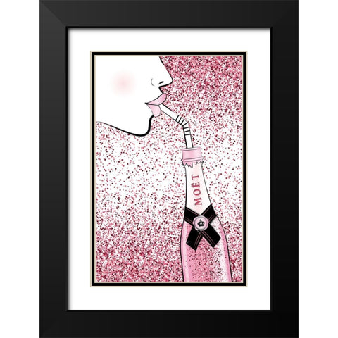 Moet Drink Pink Black Modern Wood Framed Art Print with Double Matting by Aesthete