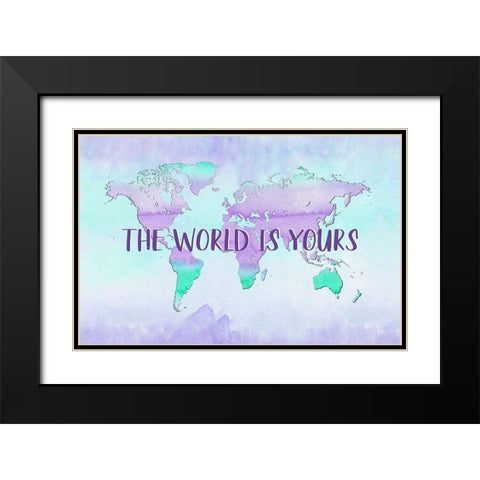 Purple Quote Map Black Modern Wood Framed Art Print with Double Matting by Aesthete