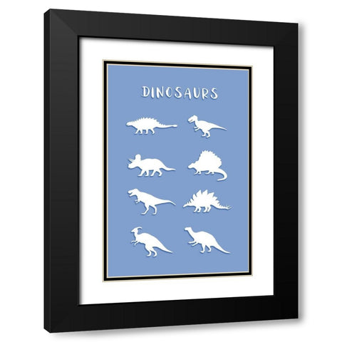 Dinosaurs Blue Black Modern Wood Framed Art Print with Double Matting by Aesthete