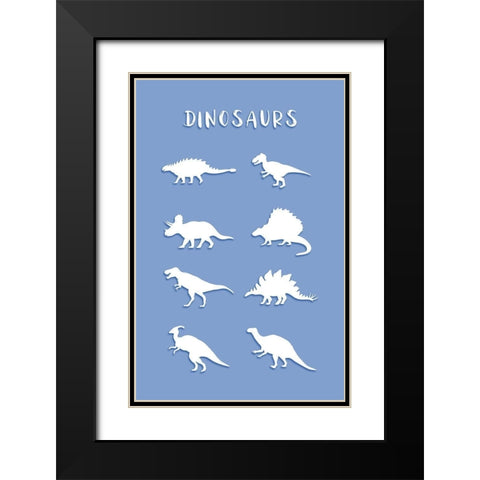 Dinosaurs Blue Black Modern Wood Framed Art Print with Double Matting by Aesthete