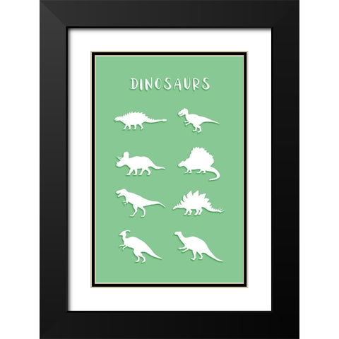 Dinosaurs Green Black Modern Wood Framed Art Print with Double Matting by Aesthete