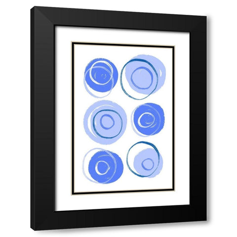 Buttons Blue Black Modern Wood Framed Art Print with Double Matting by Aesthete