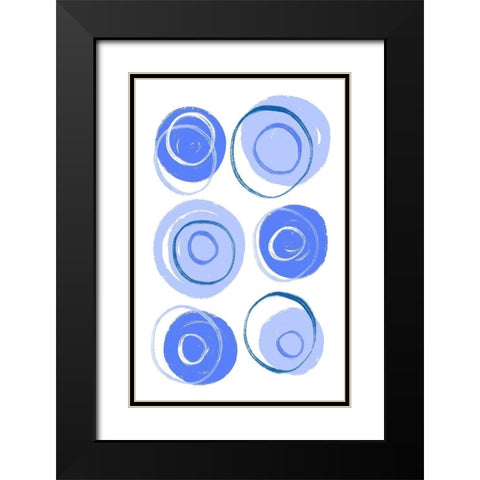 Buttons Blue Black Modern Wood Framed Art Print with Double Matting by Aesthete
