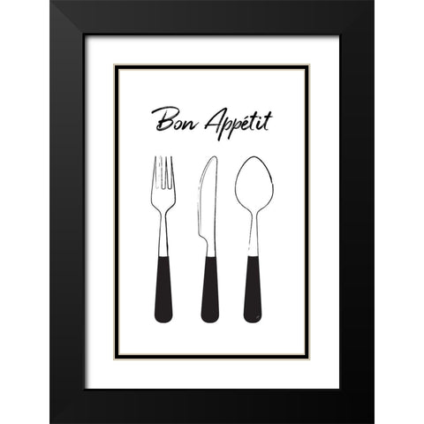 Bon Appetit Black Modern Wood Framed Art Print with Double Matting by Aesthete