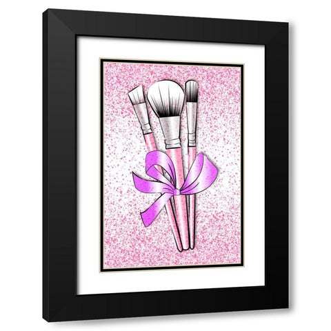 Pink Brushes Black Modern Wood Framed Art Print with Double Matting by Aesthete
