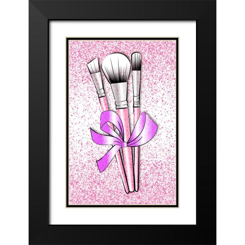 Pink Brushes Black Modern Wood Framed Art Print with Double Matting by Aesthete