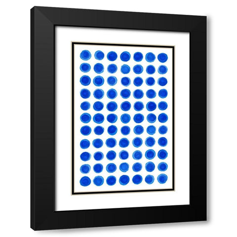 Blue Water Dots Black Modern Wood Framed Art Print with Double Matting by Aesthete