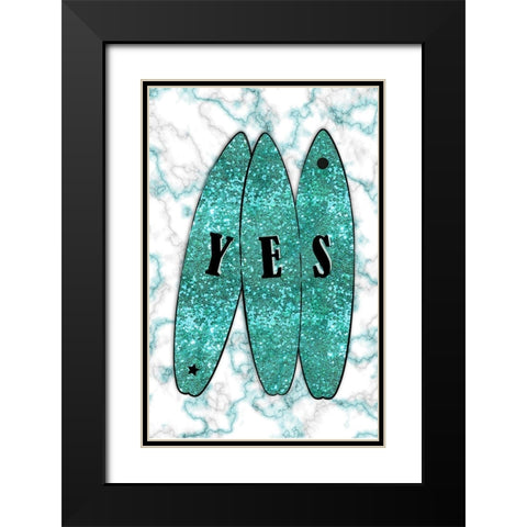 Yes Surf Blue Black Modern Wood Framed Art Print with Double Matting by Aesthete