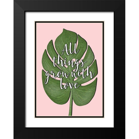 Tropical Leaf Grow Quote Black Modern Wood Framed Art Print with Double Matting by Aesthete