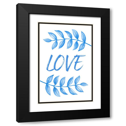 Blue Love Leafs Black Modern Wood Framed Art Print with Double Matting by Aesthete