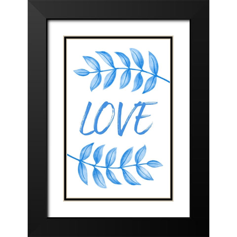Blue Love Leafs Black Modern Wood Framed Art Print with Double Matting by Aesthete