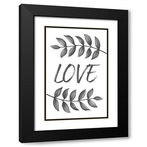 Grey Love Leafs Black Modern Wood Framed Art Print with Double Matting by Aesthete