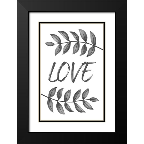 Grey Love Leafs Black Modern Wood Framed Art Print with Double Matting by Aesthete