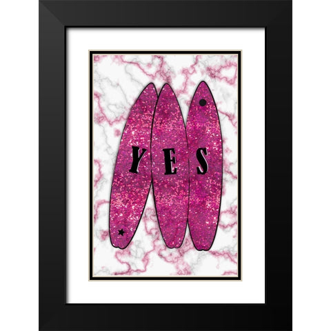 Yes Surf Pink Black Modern Wood Framed Art Print with Double Matting by Aesthete