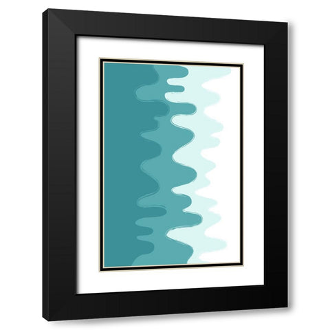 Green Abstract Waves Black Modern Wood Framed Art Print with Double Matting by Aesthete