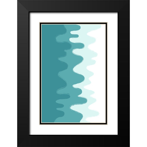 Green Abstract Waves Black Modern Wood Framed Art Print with Double Matting by Aesthete