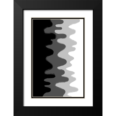 Black Abstract Waves Black Modern Wood Framed Art Print with Double Matting by Aesthete