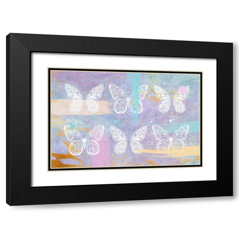 Purple Butterflies Black Modern Wood Framed Art Print with Double Matting by Aesthete