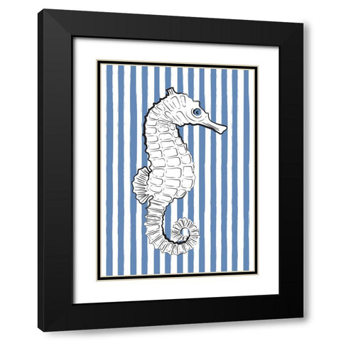 Blue Striped Sea Horse Black Modern Wood Framed Art Print with Double Matting by Aesthete